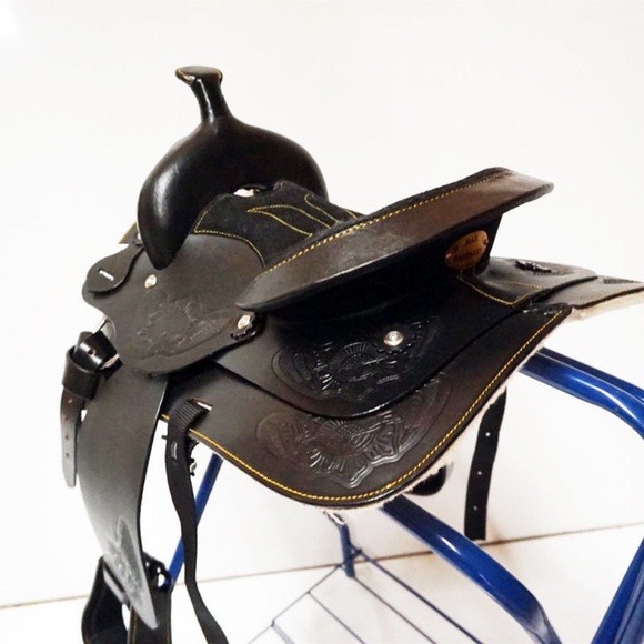 NWOT Black Leather Youth Western Saddle EXTRA SHIP - Picture 5 of 6